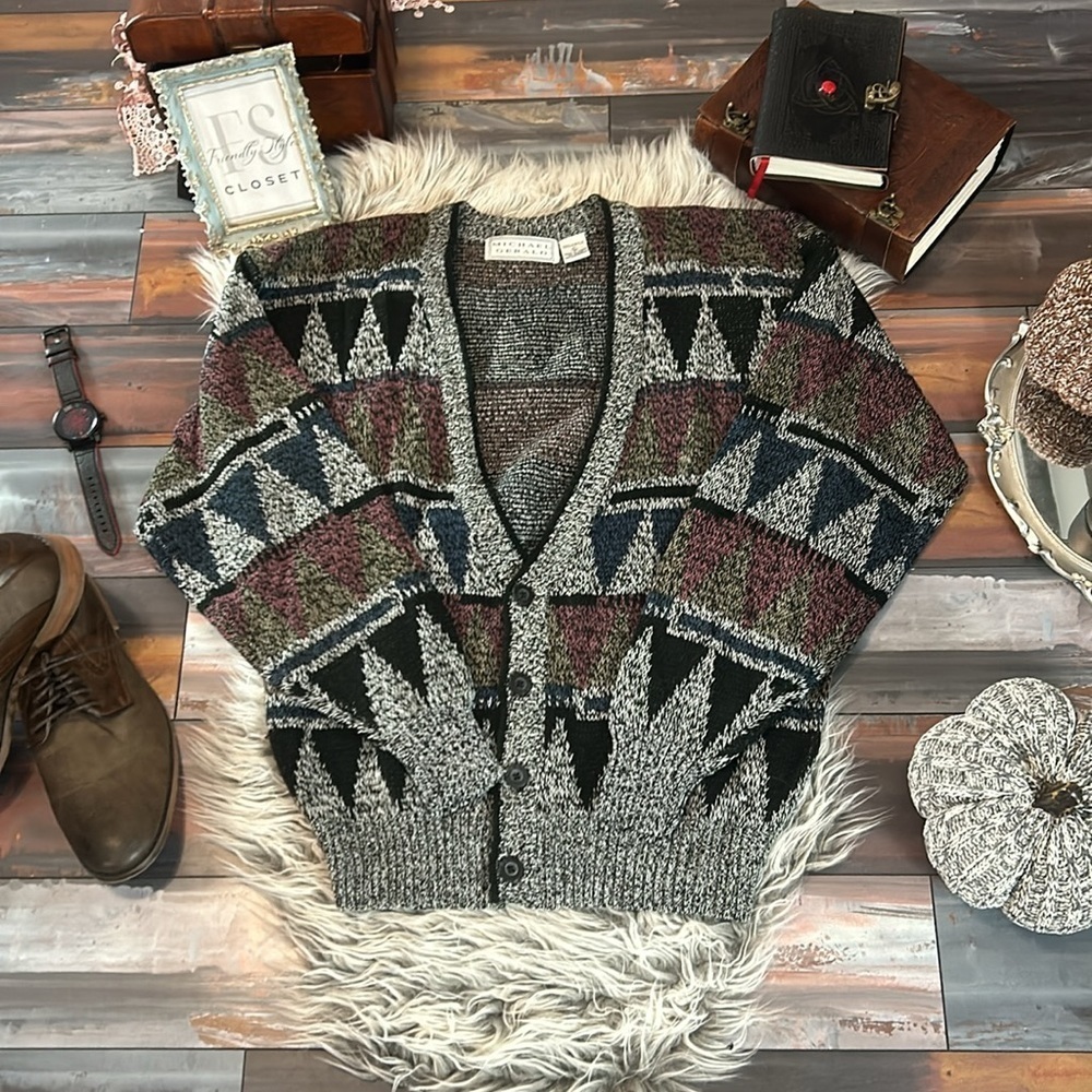 Textured Geometric Button-Front Cardigan - Multi Color - Picture 4 of 8